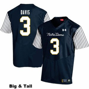 Notre Dame Fighting Irish Men's Avery Davis #3 Navy Under Armour Alternate Authentic Stitched Big & Tall College NCAA Football Jersey SVD3899RH
